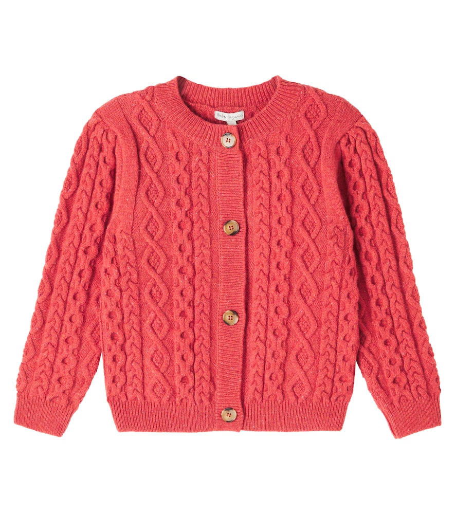 Bebe Organic Lalisa Cable-knit Wool-blend Cardigan In Red