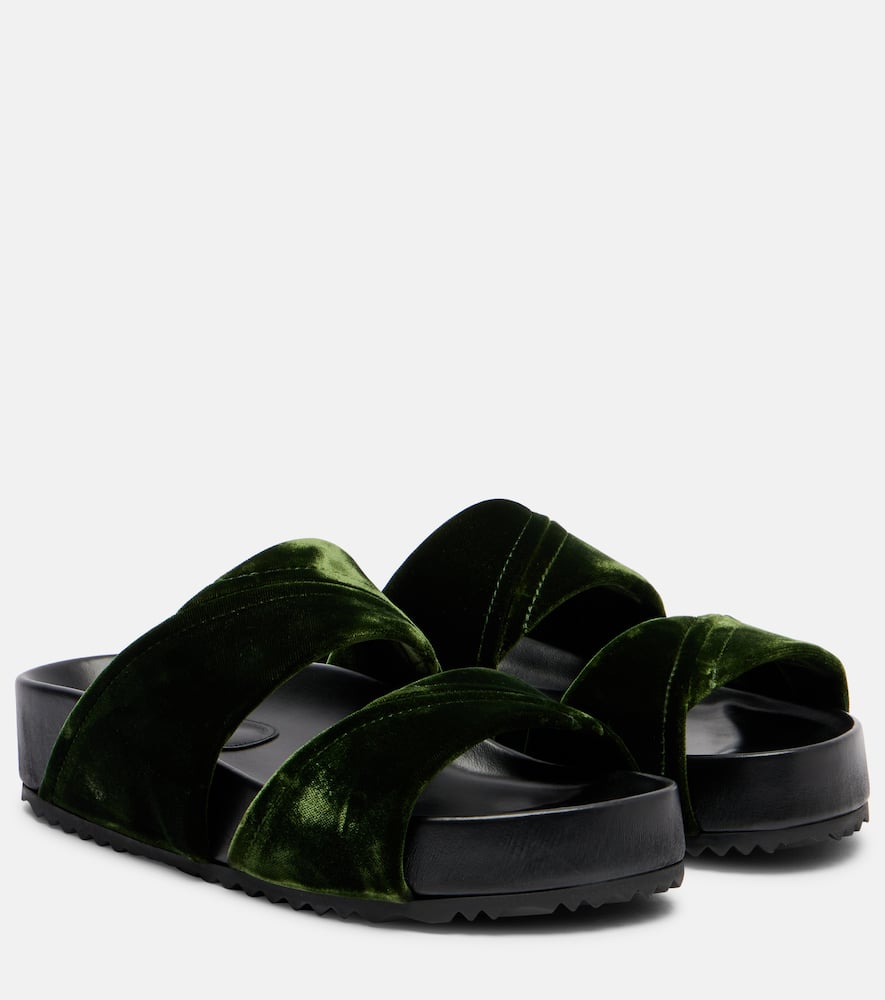 Dries Van Noten Leather-trimmed Velvet Slides In Green