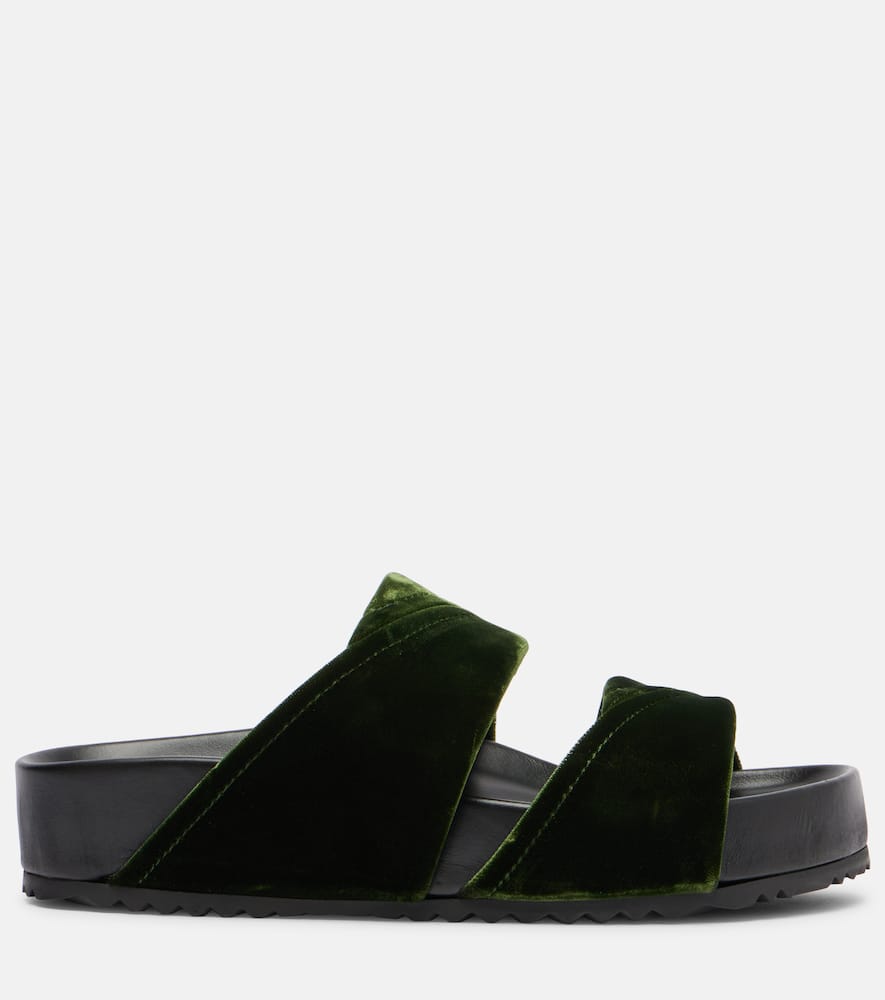 Dries Van Noten Leather-trimmed Velvet Slides In Green