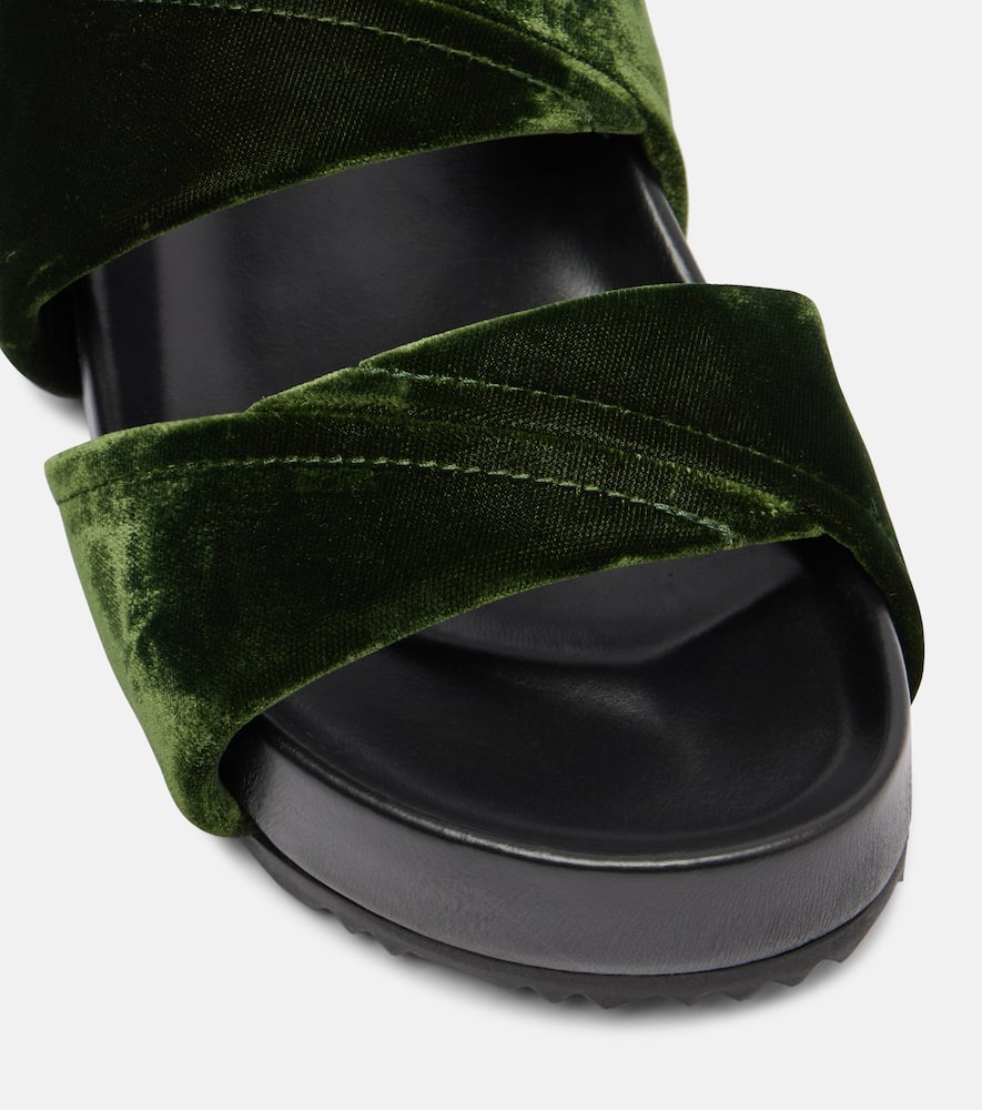 Dries Van Noten Leather-trimmed Velvet Slides In Green