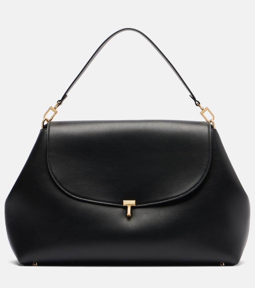Totême T-lock Medium Leather Tote Bag In Black