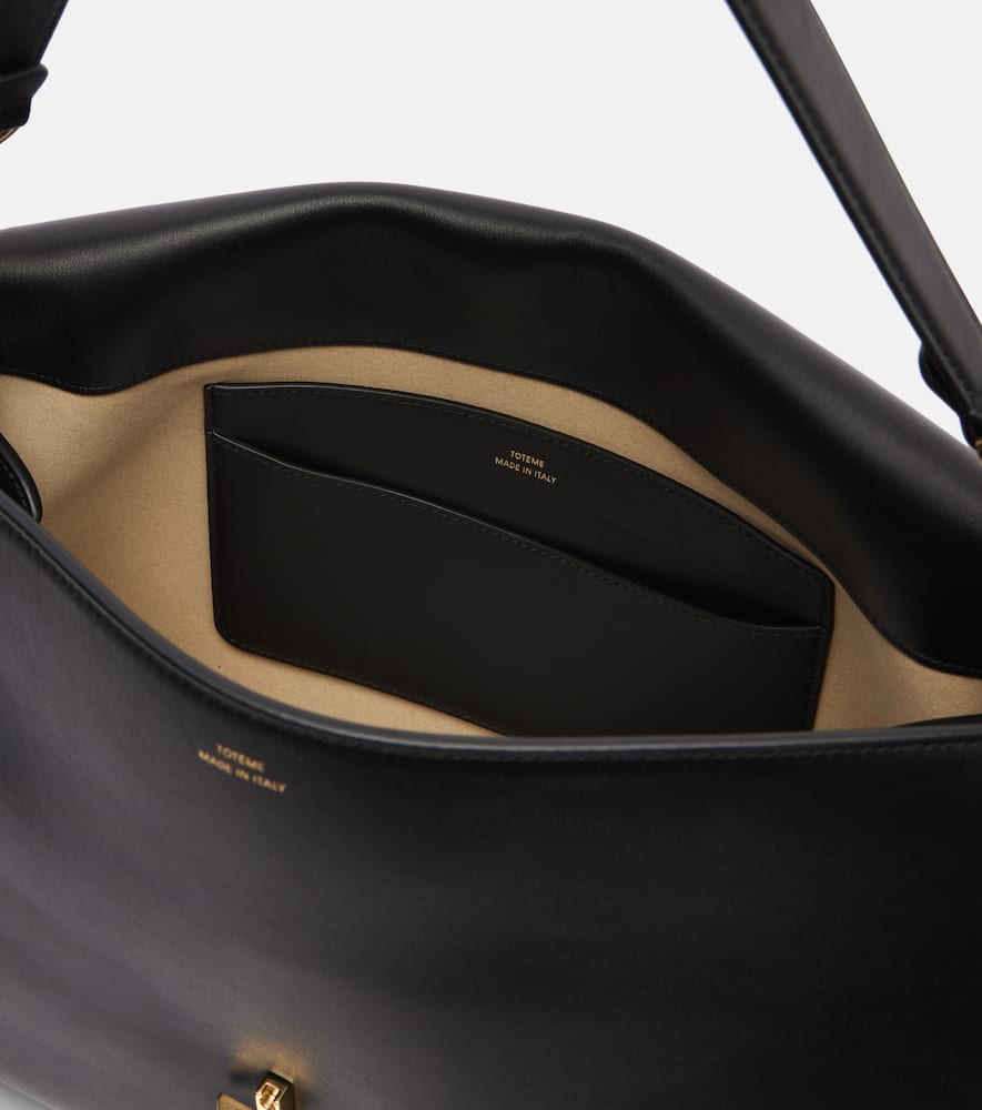 Totême T-lock Medium Leather Tote Bag In Black