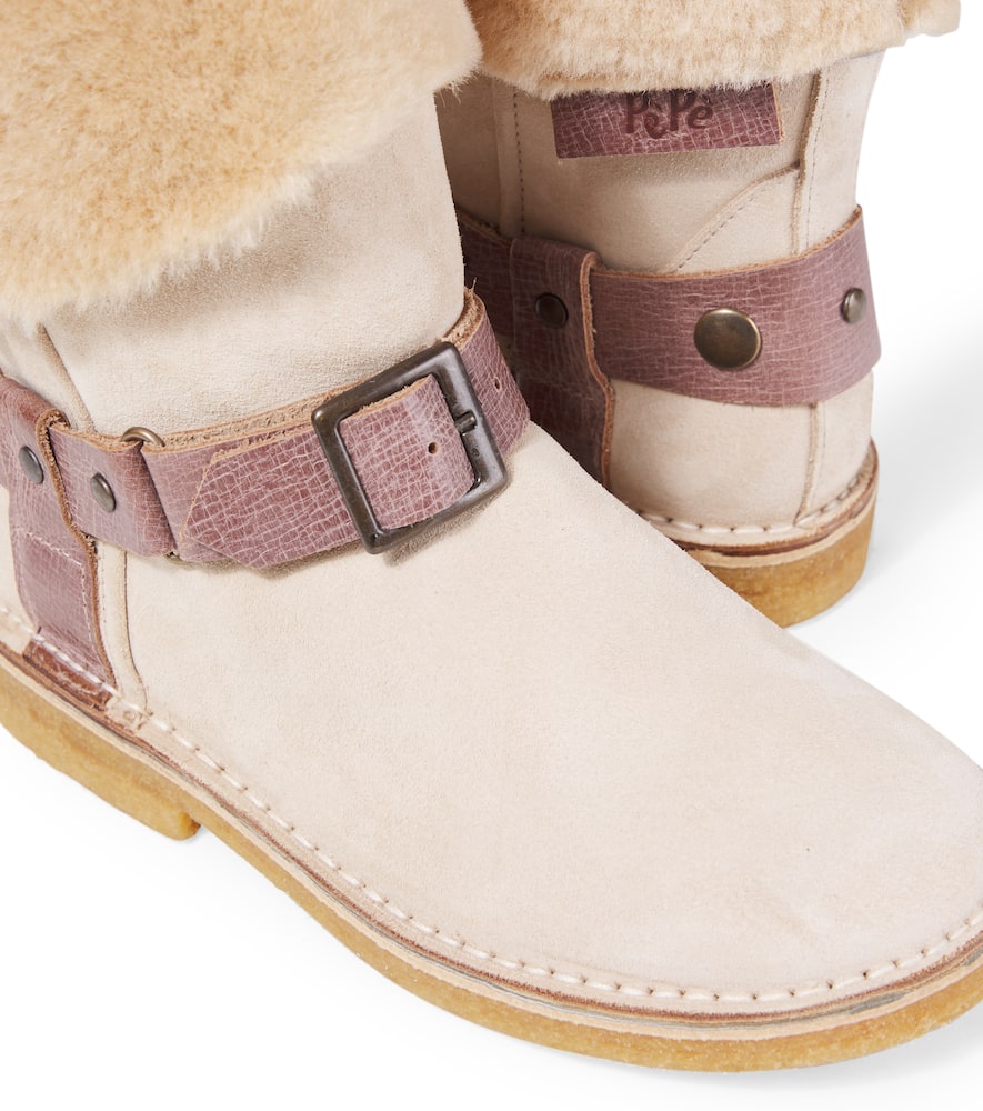 Pèpè Shearling-lined Suede Boots In Neutral