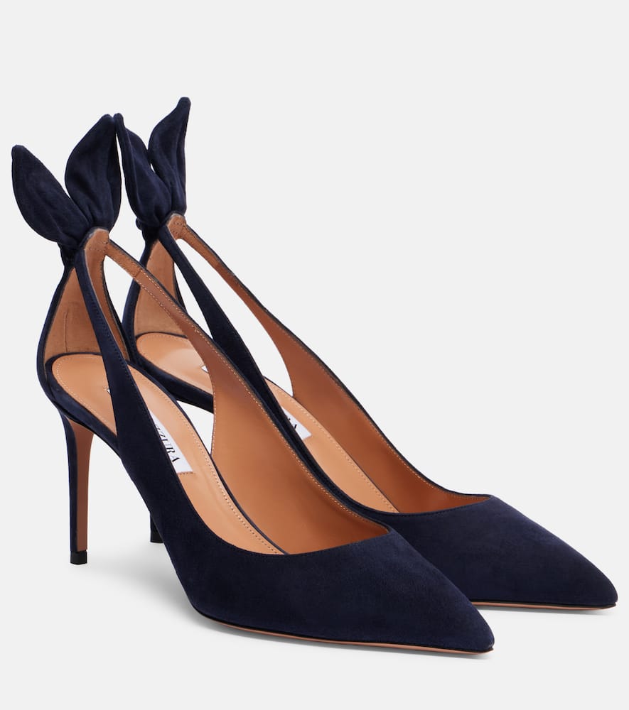 Aquazzura Bow Tie 85 Suede Pumps In Blue