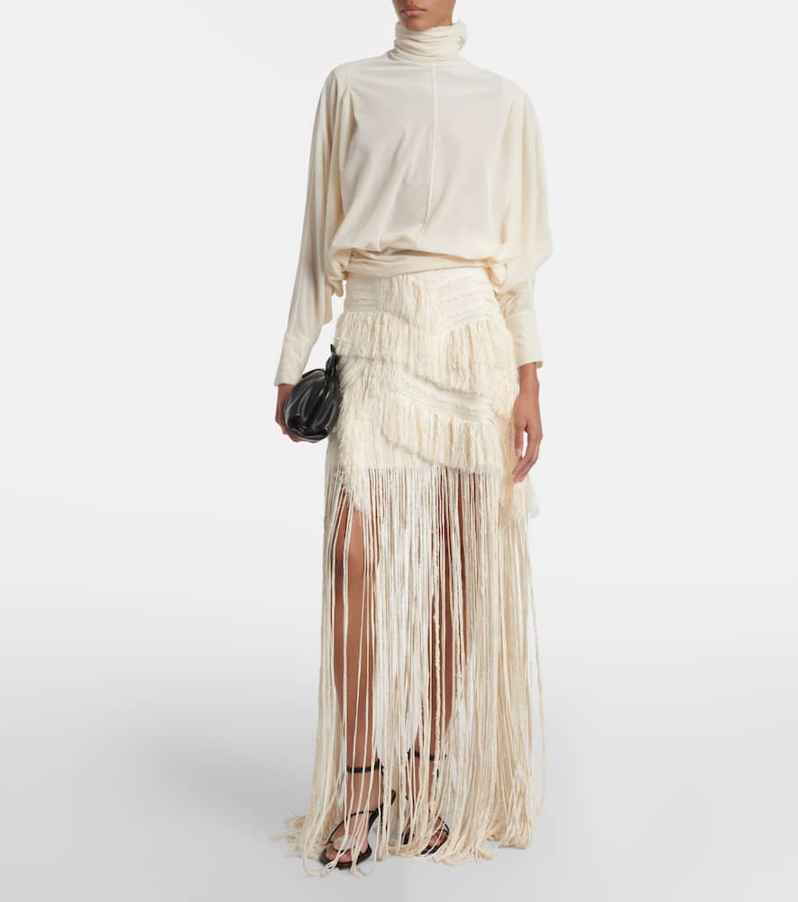 Xu Zhi Ruched Velvet Turtleneck Top In White