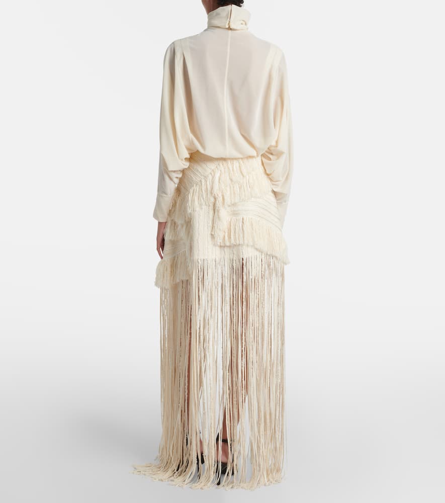 Xu Zhi Ruched Velvet Turtleneck Top In White