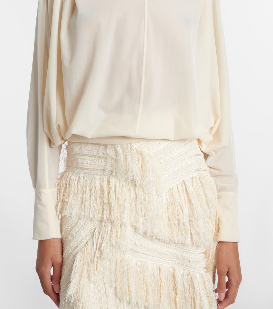 Xu Zhi Ruched Velvet Turtleneck Top In White