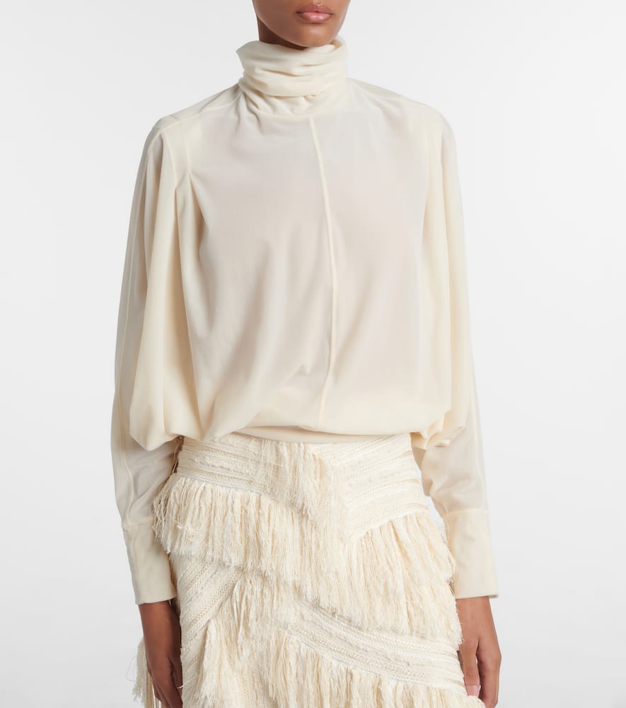 Xu Zhi Ruched Velvet Turtleneck Top In White