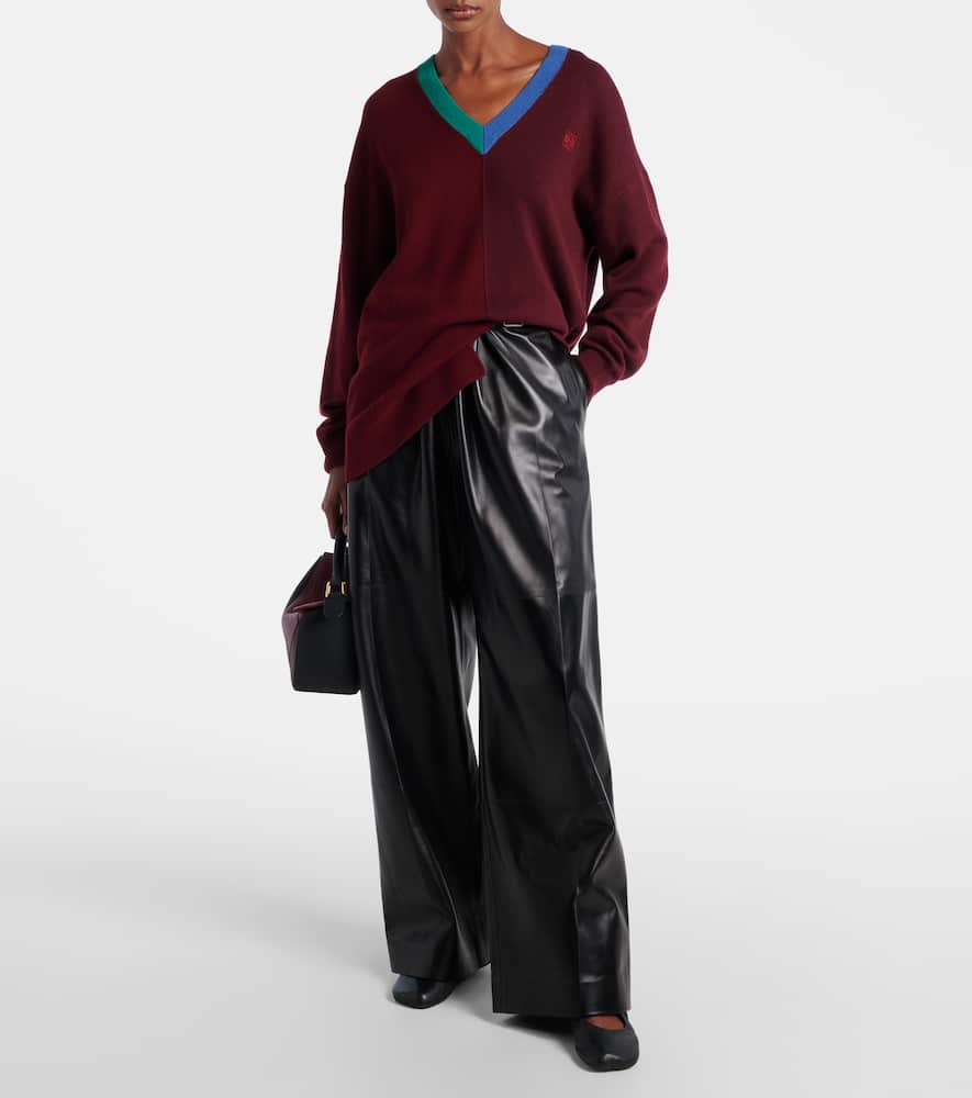 Loewe Asymmetric Embroidered Wool-blend Sweater In Red