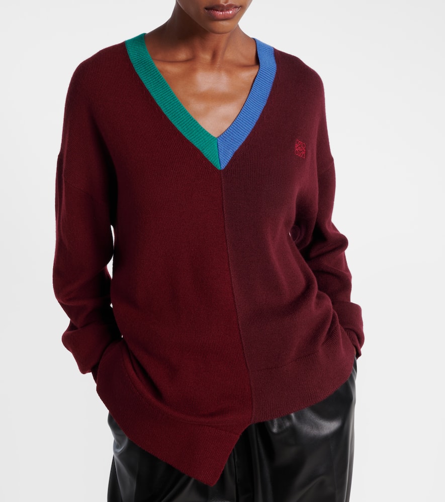 Loewe Asymmetric Embroidered Wool-blend Sweater In Red