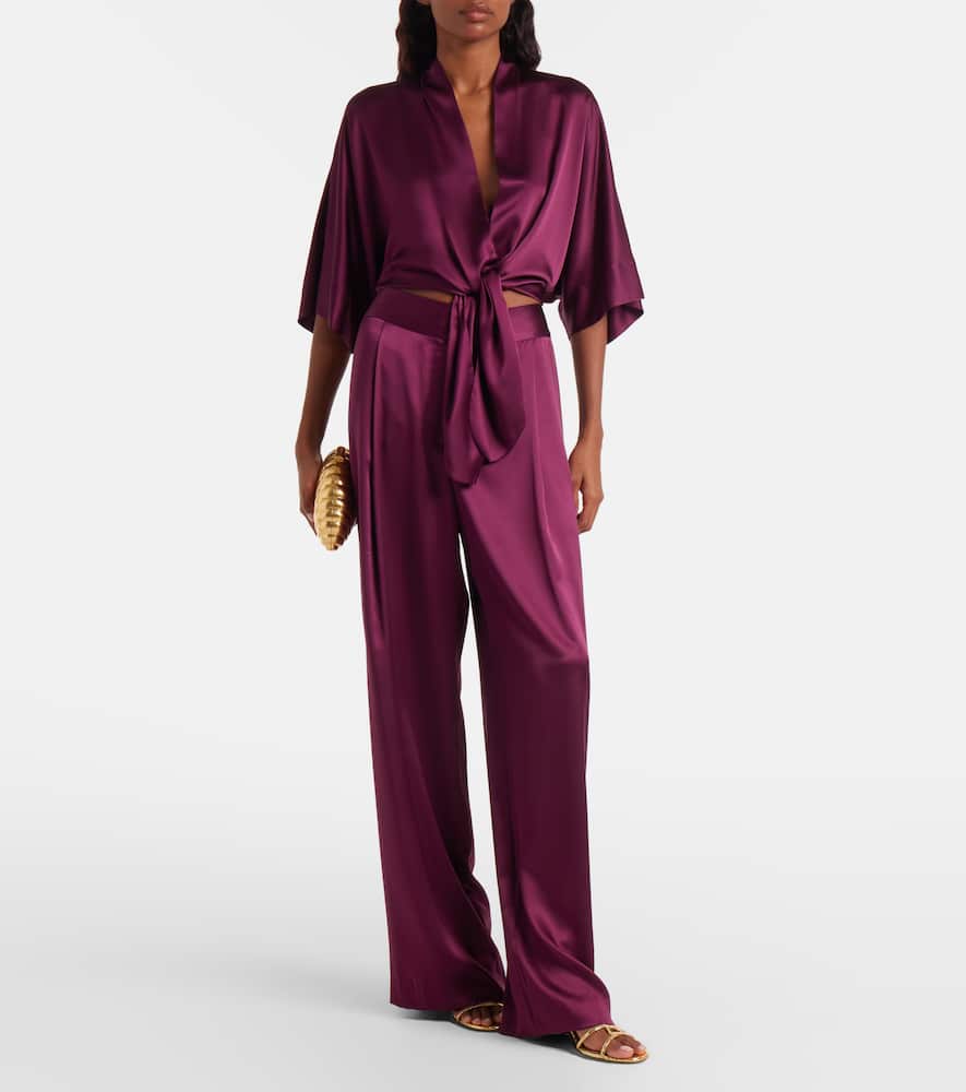 The Sei Cropped Silk Charmeuse Top In Burgundy
