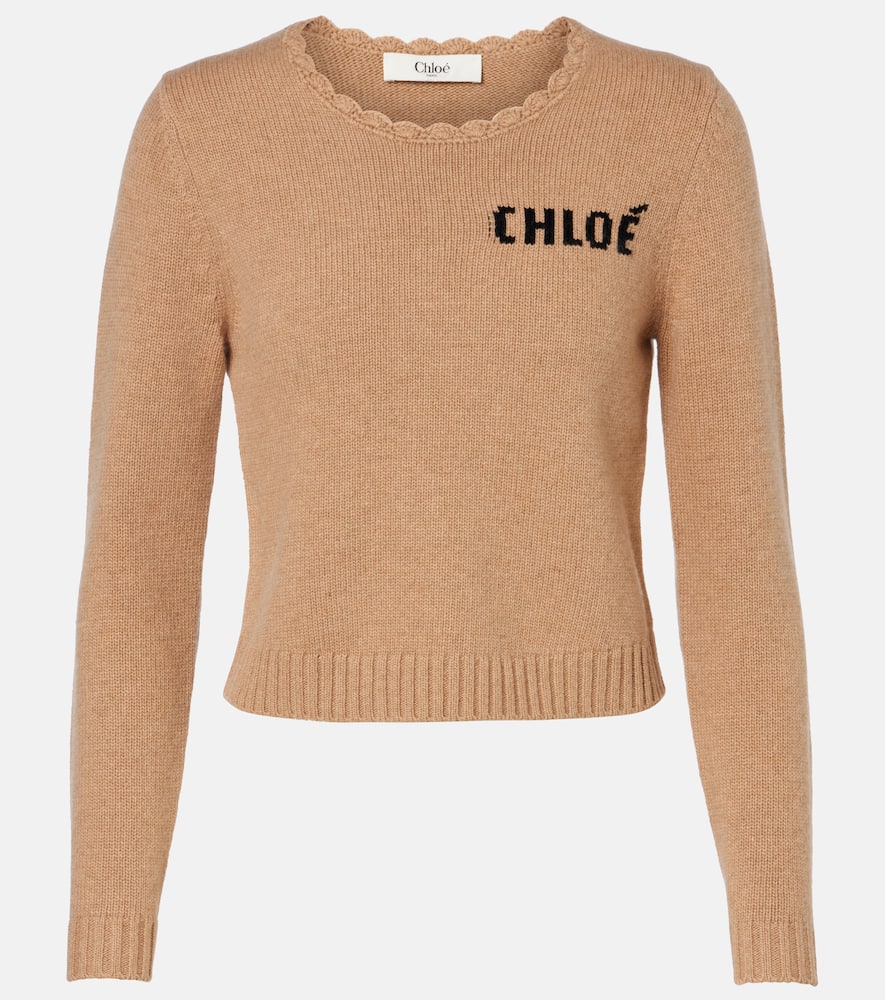 Chloé Logo Wool And Cashmere Sweater In Sand