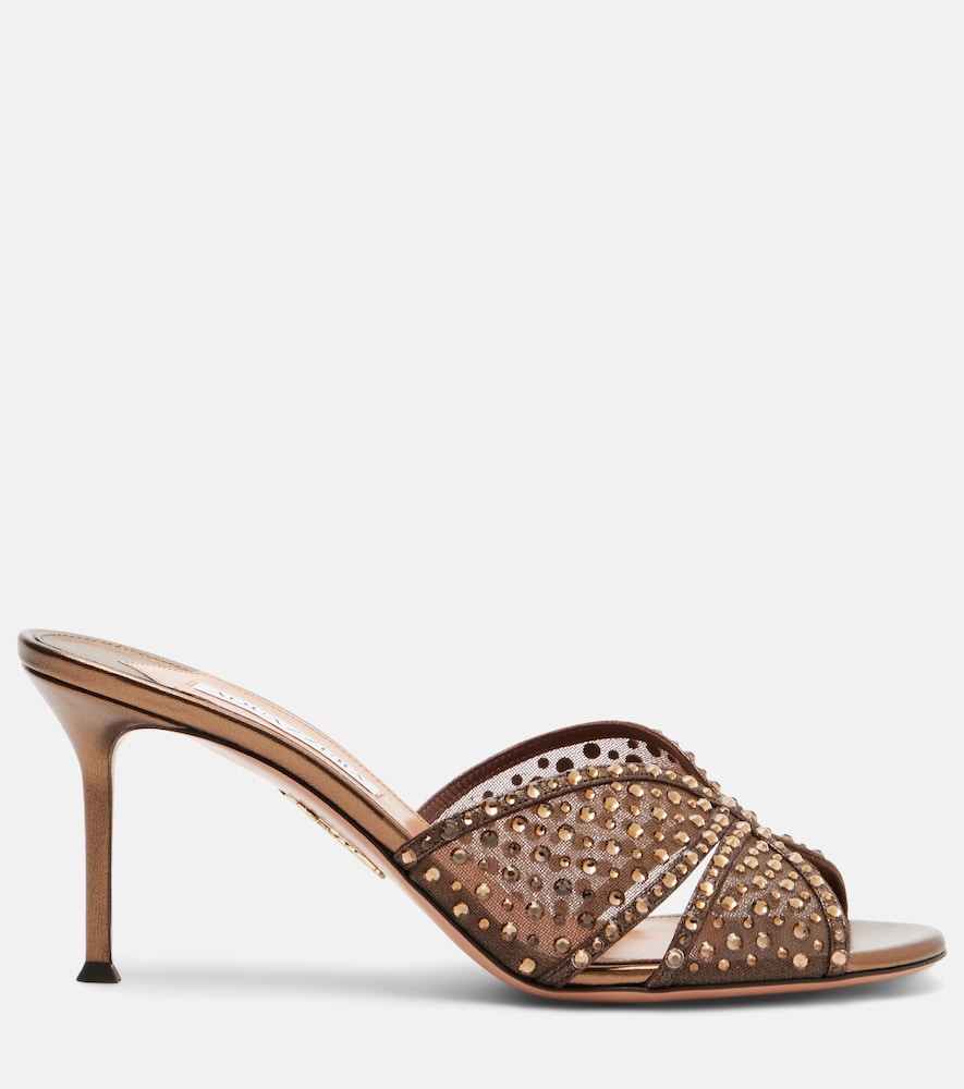  Aquazzura Aquazzura Crystal Lover Embellished Tulle Mules 