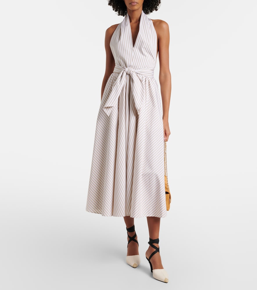Patou Striped halterneck cotton midi dress