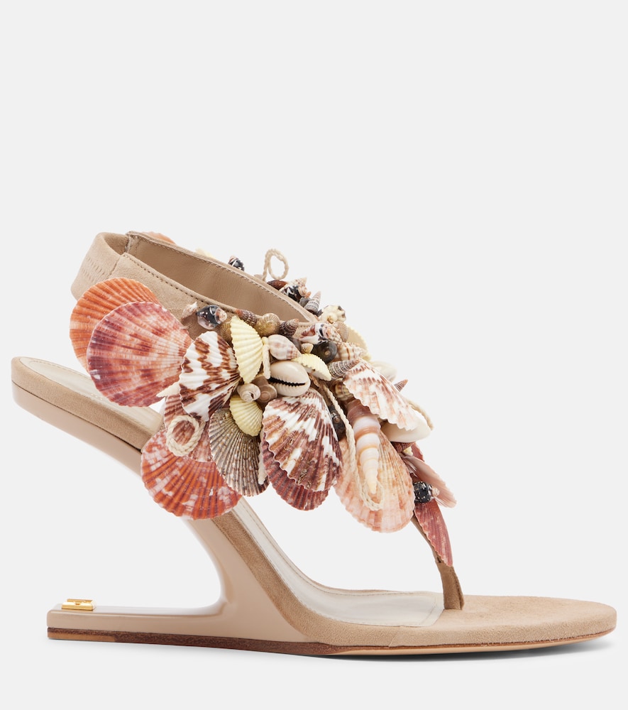  Balmain Balmain Embellished Suede Slingback Wedges 