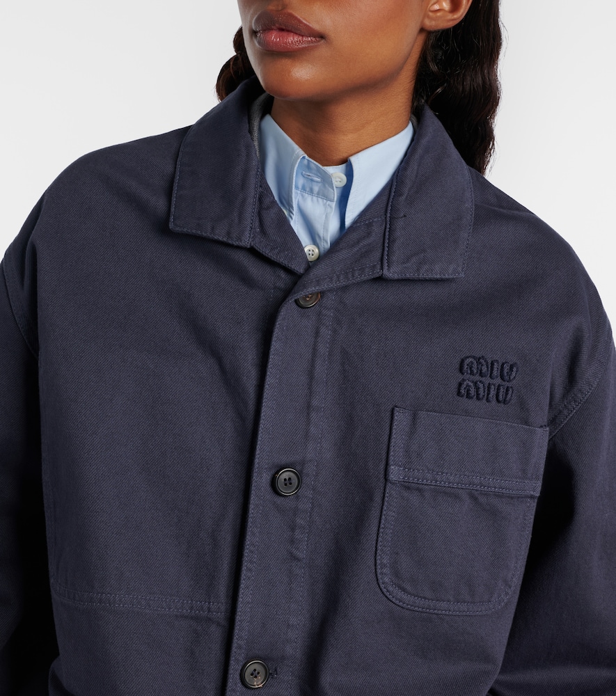  Miu Miu Miu Miu Oversize-jacke Aus Baumwoll-gabardine Mit Leder 