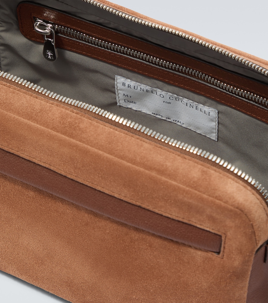  Brunello Cucinelli Brunello Cucinelli Leather-trimmed Suede Toiletry Bag 