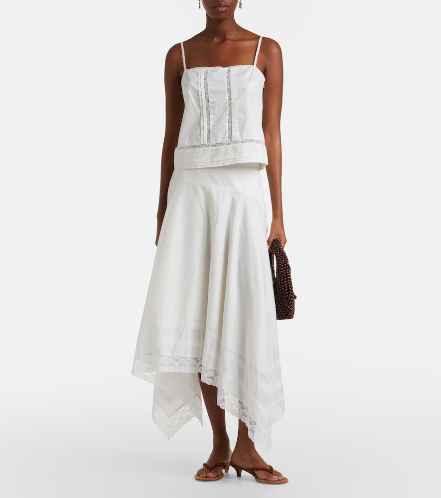 Staud Ainsley lace-trimmed cotton voile midi skirt