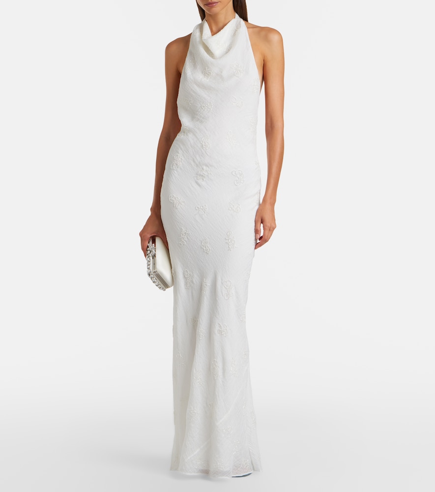 Staud Roselle beaded halterneck organza maxi dress