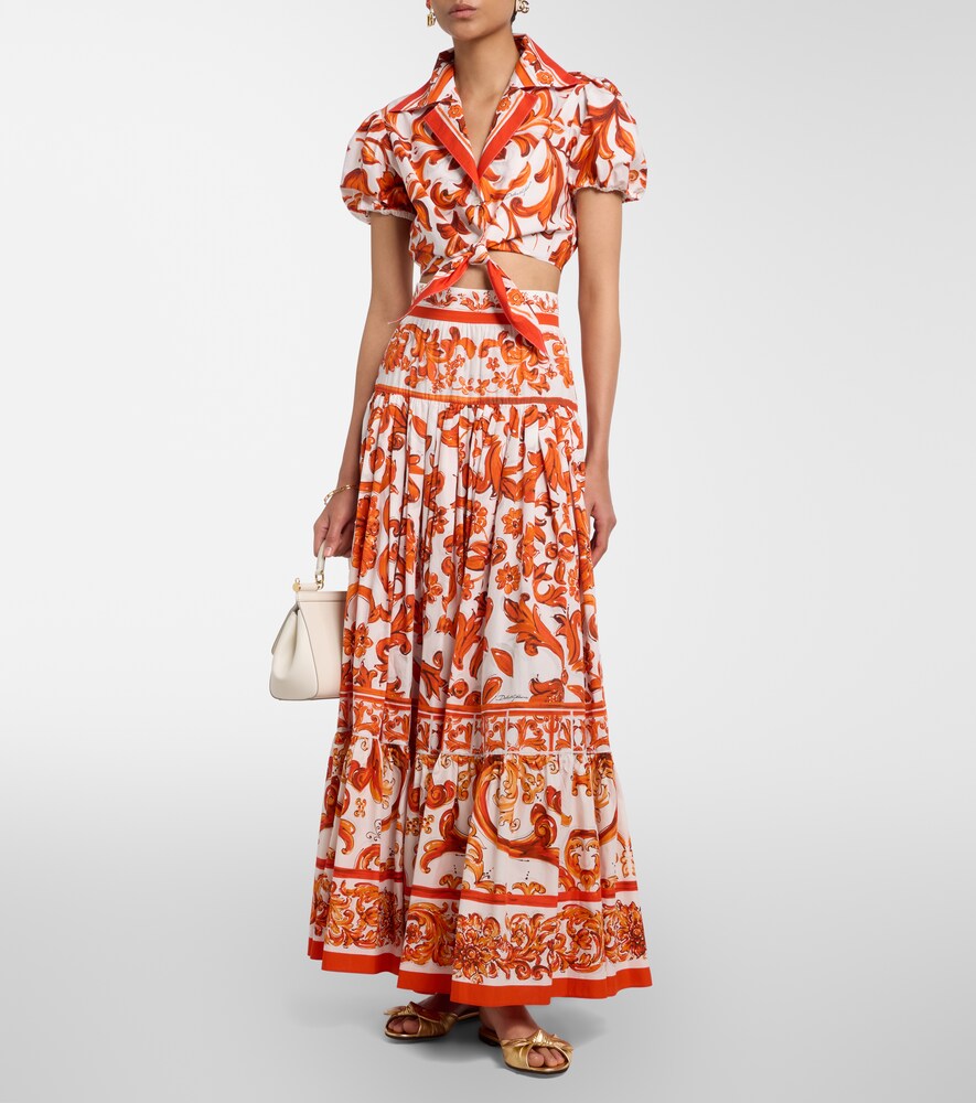  Dolce&gabbana Dolce&gabbana Majolica Cotton Poplin Maxi Skirt 