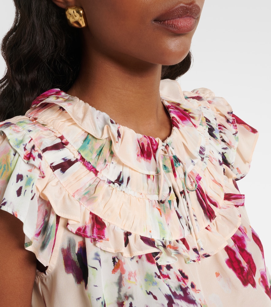  Ulla Johnson Ulla Johnson Eleonore Floral Ruffled Silk Crop Top 