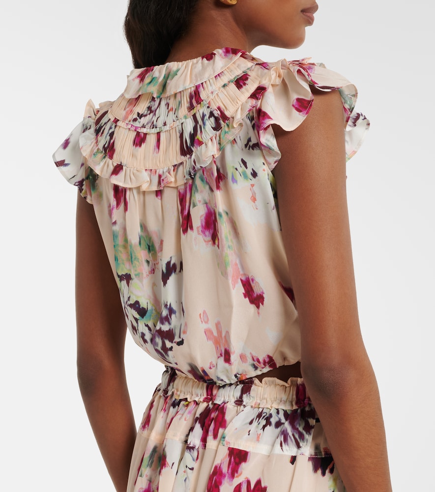 Eleonore Floral Ruffled Silk Crop Top