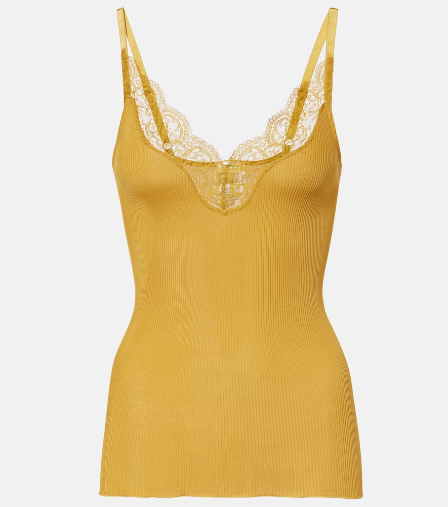 Saint Laurent Lace-trimmed ribbed-knit silk tank top - Women's Clothing