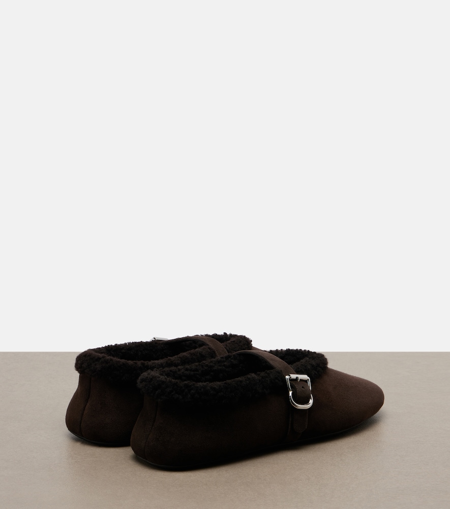  Alaia Alaia Shearling-lined Suede Mary Jane Flats 