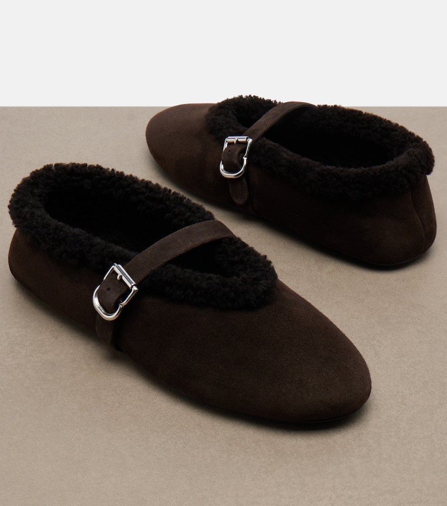  Alaia Alaia Shearling-lined Suede Mary Jane Flats 