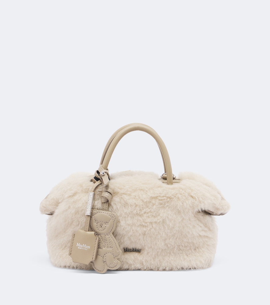 Max Mara Small Leather-trimmed Teddy Top-handle Bag In Beige