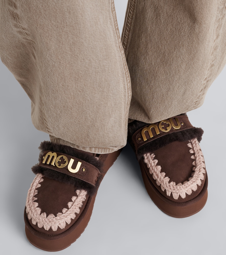 Shearling-Lined Suede Platform Mules
