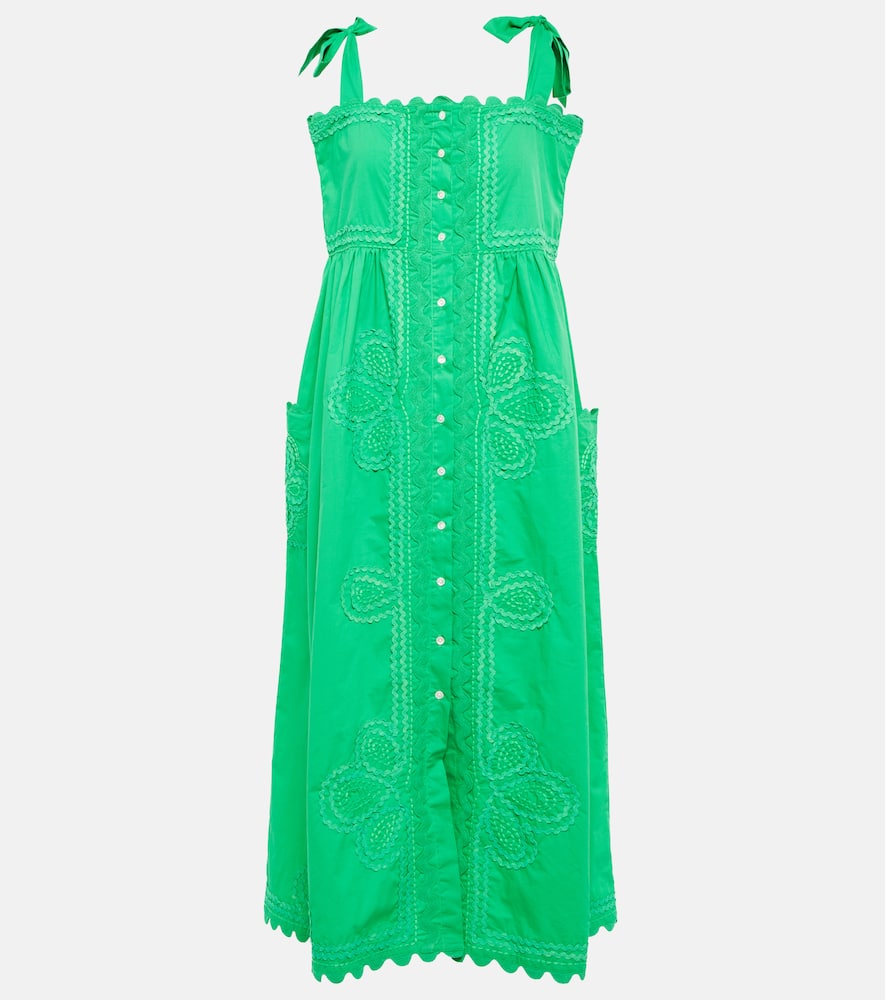 Juliet Dunn Embroidered Cotton Poplin Midi Dress In Kelly Green