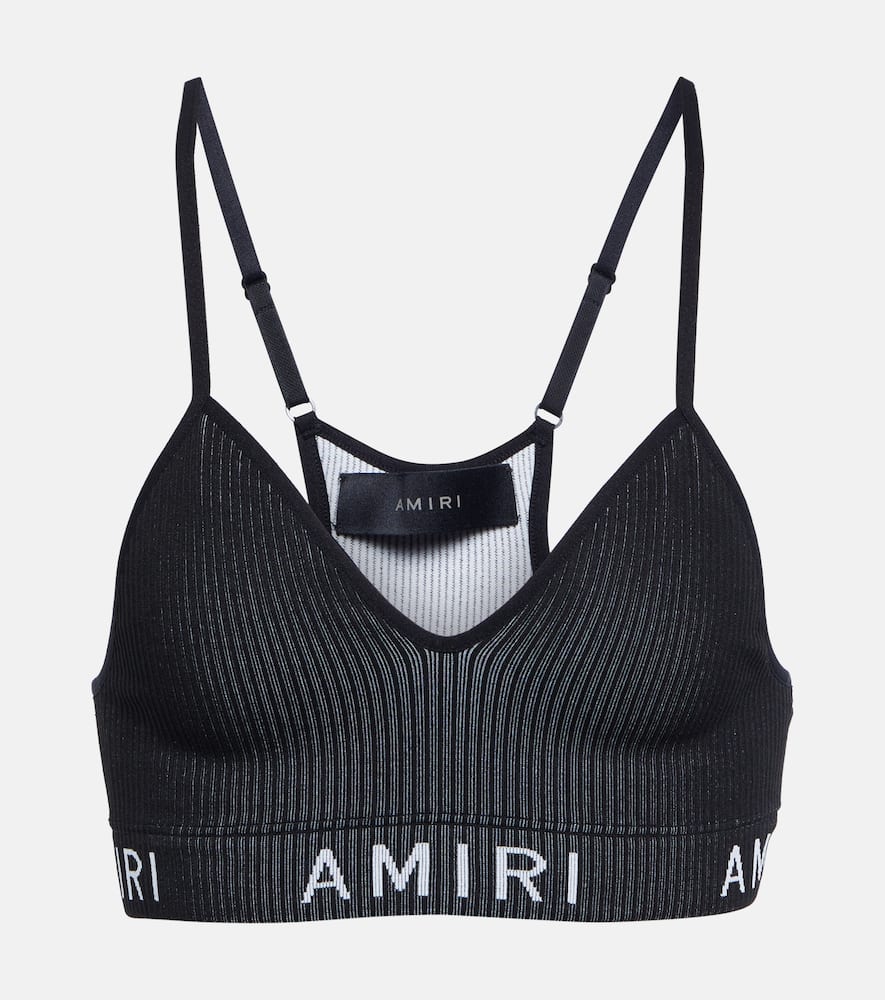Amiri Logo Jacquard Tech Rib Knit Bra Top In Black