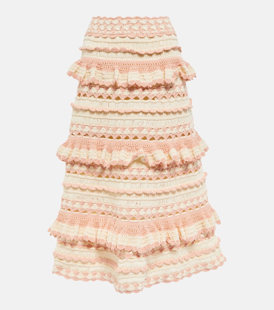 Zimmermann Crochet Midi Skirt In Pink Cream