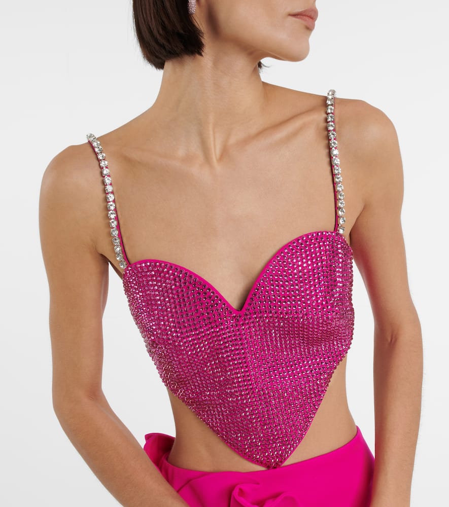 Shop Area Heart Crystal-embellished Wool Crop Top In Fuchsia