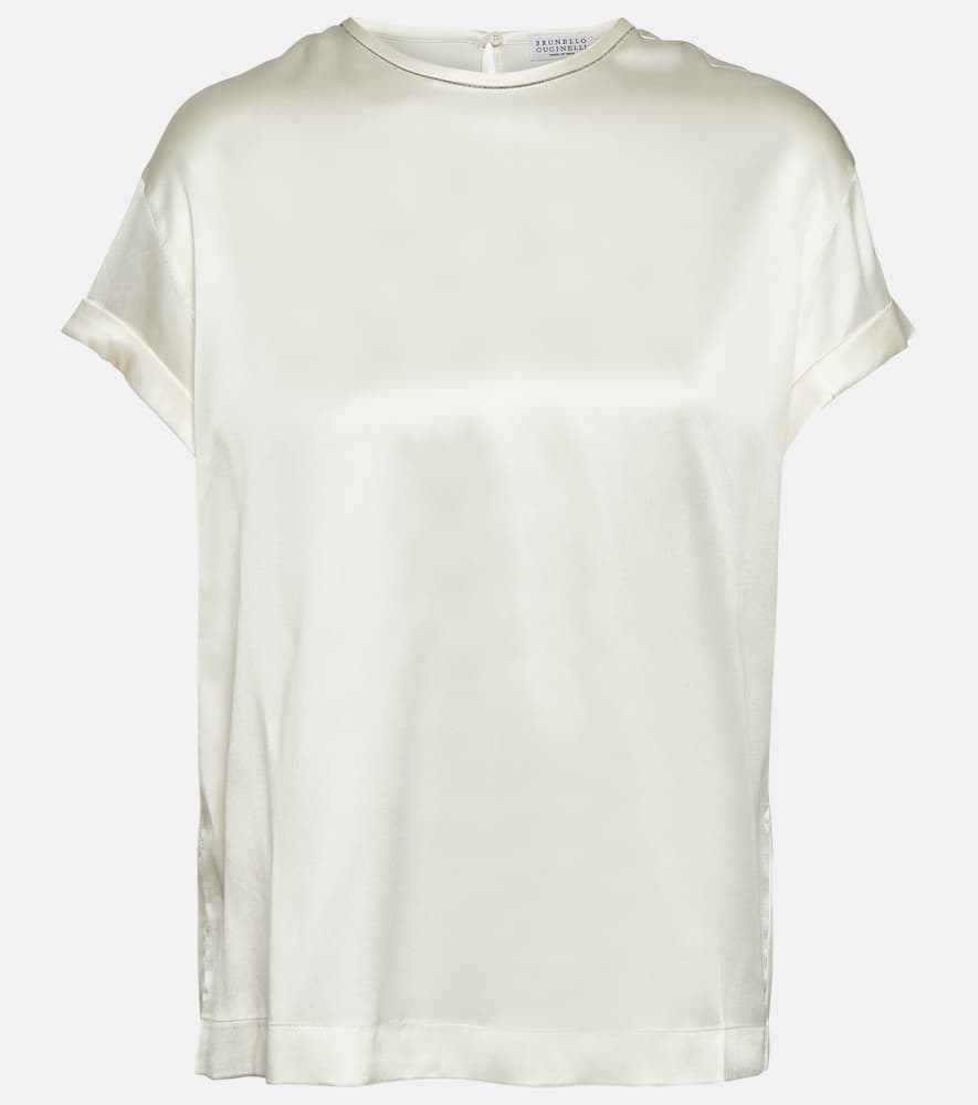 Brunello Cucinelli Silk-blend Satin T-shirt In Beige