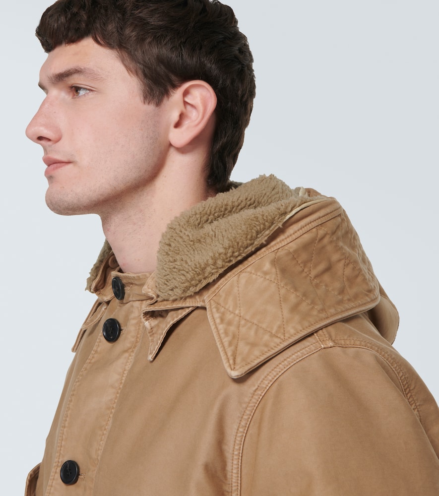 Prada Faux Shearling-trim Cotton Jacket In Beige