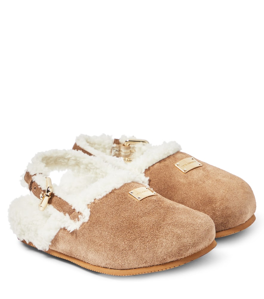 Dolce & Gabbana Kids Suede and faux fur mules