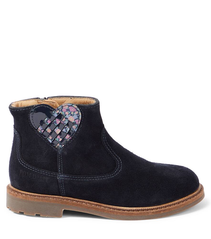 Pom D'api Kids Navy Blue Ankle Boots For Girls In Blue