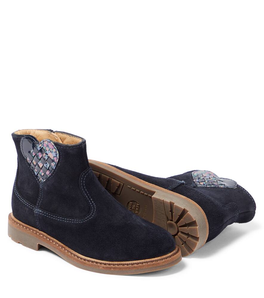 Pom D'api Kids Navy Blue Ankle Boots For Girls In Blue