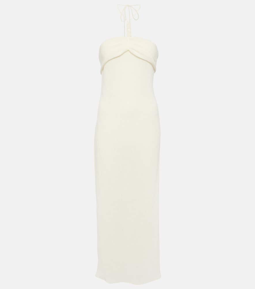 Pearl-detail halterneck midi dress