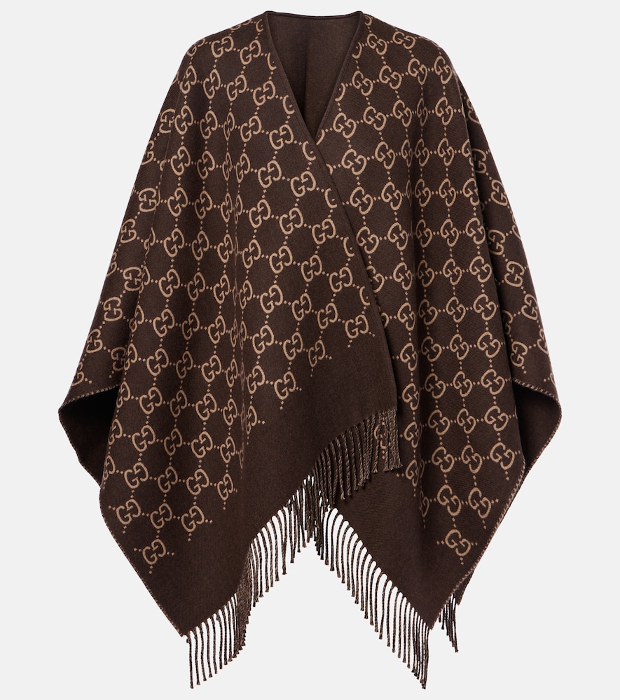 Gucci Women's Brown Gg Wool Jacquard Shawl