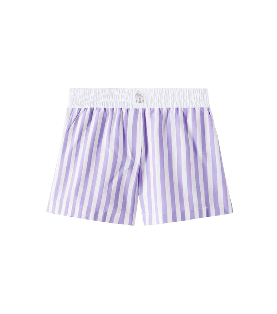 Brunello Cucinelli Striped Cotton And Silk Bermuda Shorts In Purple