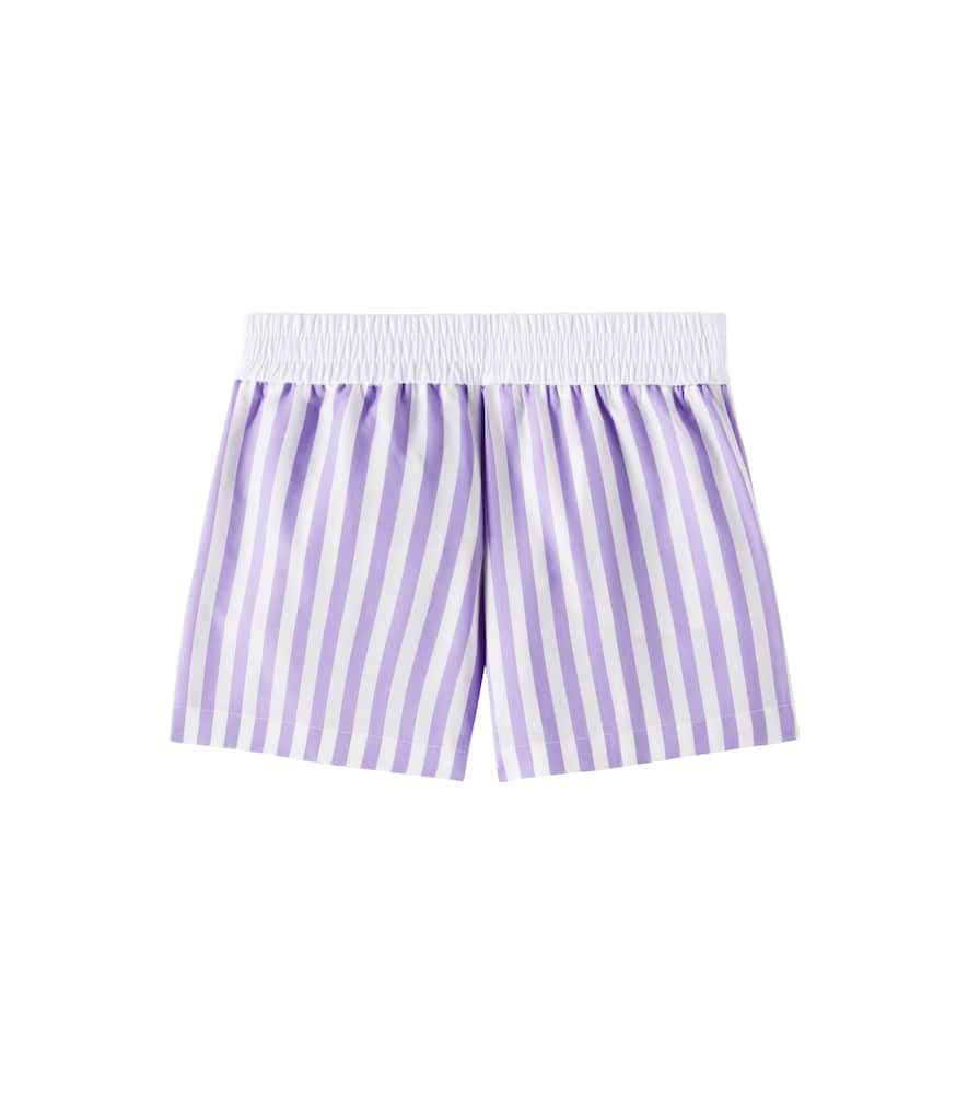 Brunello Cucinelli Striped Cotton And Silk Bermuda Shorts In Purple