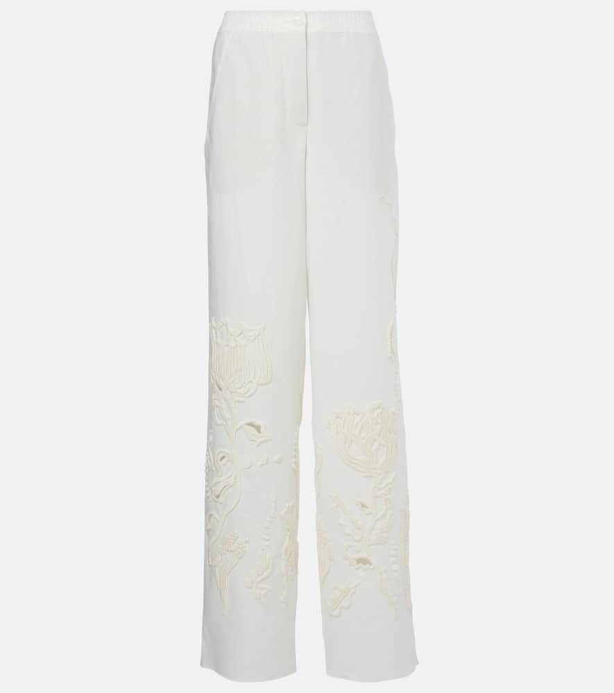 Embroidered Beauty linen wide-leg pants