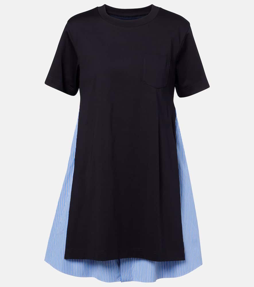 Sacai Striped Cotton Minidress In Blue