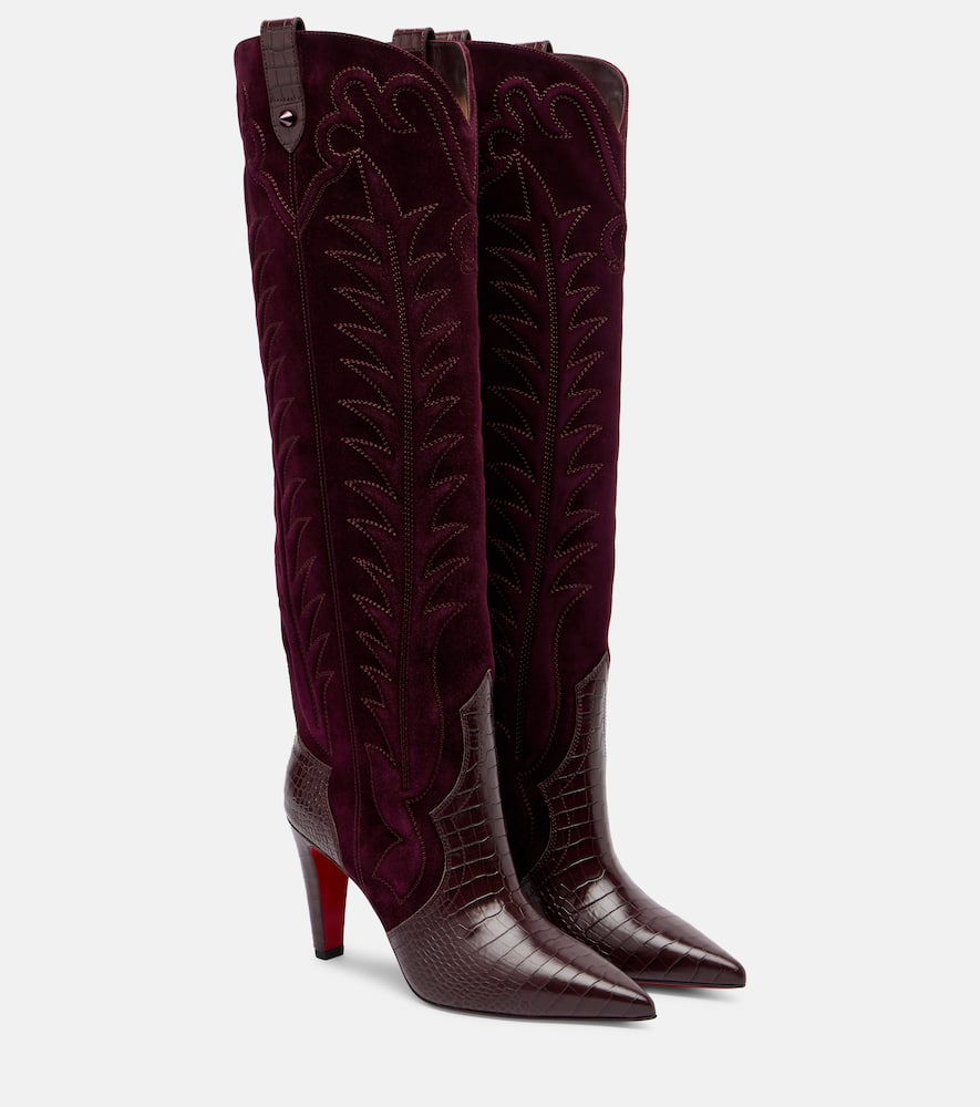 Christian Louboutin Santia Botta 85 Suede Knee-high Boots In Burgundy