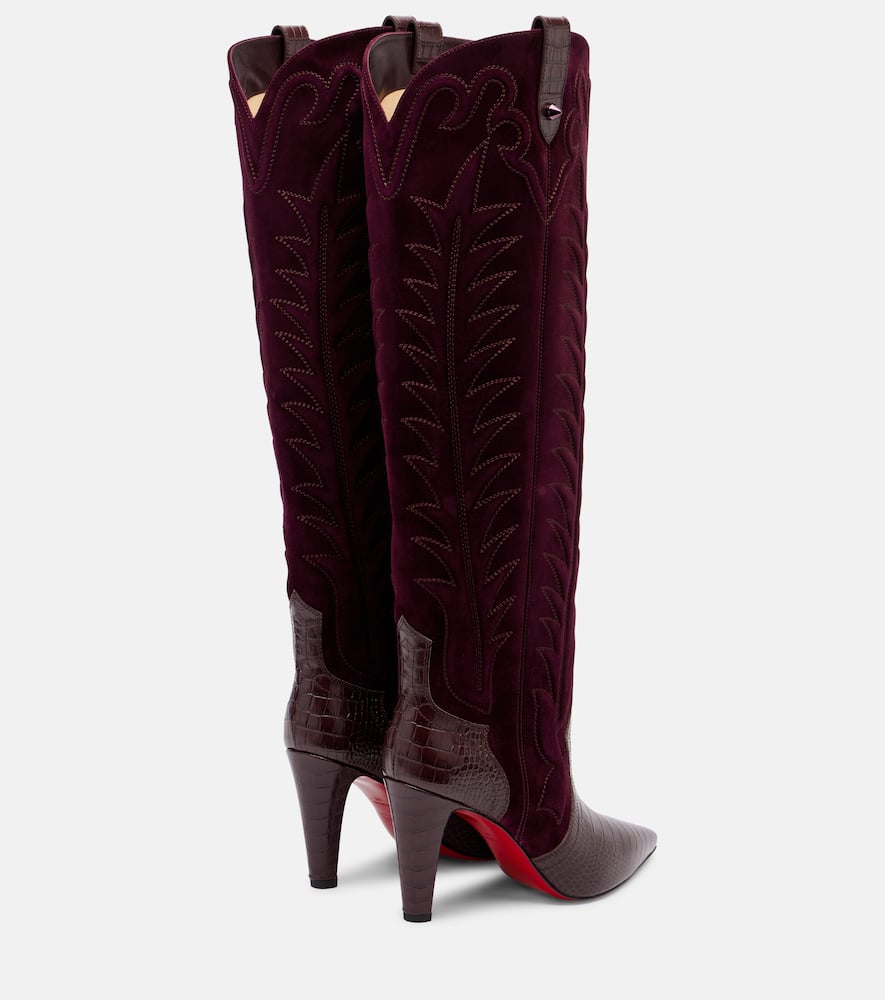 Christian Louboutin Santia Botta 85 Suede Knee-high Boots In Burgundy