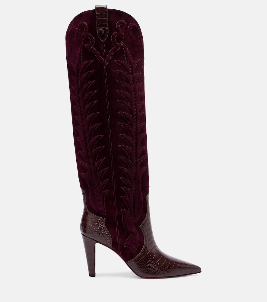Christian Louboutin Santia Botta 85 Suede Knee-high Boots In Burgundy