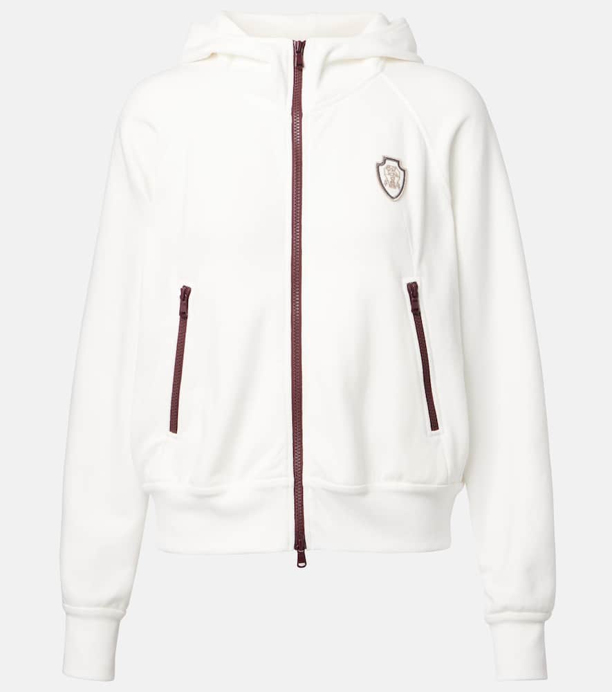 Brunello Cucinelli Logo Crest Piquet Fleece Hooded Jacket In White